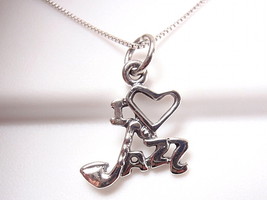 I LOVE JAZZ Necklace 925 Sterling Silver Corona Sun Jewelry Saxophone as the "J" - $16.19