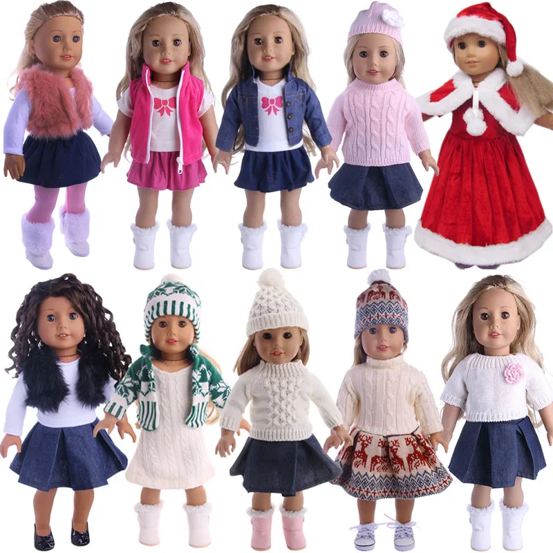 Play Doll Clothes 3pcs/Set T-shirt/Hat+Knitted Sweater+Skirt Suit For 18 Inch Am - £23.17 GBP