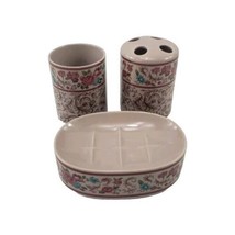 Vintage 3 Pcs Set Bathroom Toothbrush Soap Cup Vanity Floral Japan - $35.84