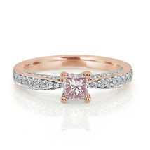 Real 0.88ct Natural Fancy Pink Diamond Engagement Ring 18K Solid Gold Princess - £3,601.68 GBP