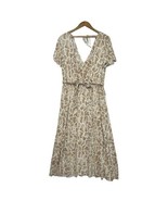 LOFT Beach Dress Womens Medium Tan Linen Giraffe V Neck Midi Belted Beach - $44.44 CAD