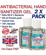 2x 50ml Hygienics Hand Sanitiser Gel Sanitizer Antibacterial Travel 70% ... - $74.38 MXN