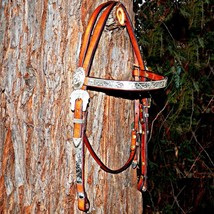 Vintage Custom Sterling Silver Bridle Leather Browband Western Show Headstall - £550.44 GBP