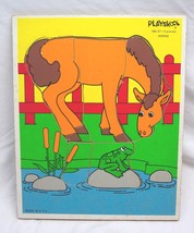 1982 VINTAGE PLAYSKOOL HORSE and FROG 5 Piece WOODEN FRAME TRAY PUZZLE 1... - $14.85