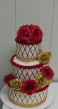 Red and Gold Bling Themed Baby Shower 3 Tier Diaper Cake Gift - £57.63 GBP