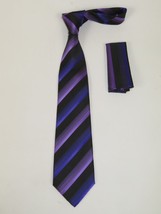Men's Vito Rofolo From Italy Tie Hankie Gift Boxed 100% Silk VR-35 Purple Stripe image 2