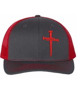 Christian Cross 3 Nail Jesus Cross Hat Richard Charcoal Red 112 Mesh bac... - $397.91 MXN
