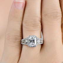 Radiant Cut 2.40Ct Simulated Diamond Engagement Ring 14K White Gold in Size 6.5 - £195.57 GBP