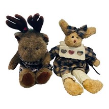 The Boyds Collection Lot Bunny Rabbit in Plaid and Ms. Moose in a Sweater Dress - £13.20 GBP