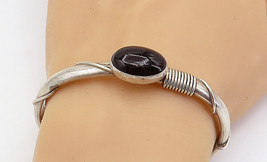 ROSE SWEET NAVAJO 925 Silver - Vintage Black Onyx Wrapped Cuff Bracelet - BT3348 - £173.15 GBP