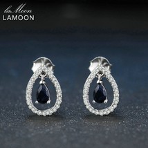 LAMOON 925 Sterling Silver Earring Gemstone Dark Blue Color Sapphire Stud Earrin - £19.46 GBP