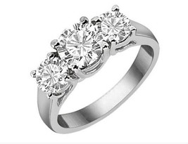 3.50CT Forever One Moissanite 4 Prong 3-Stone Ring 14K Gold C&amp;C Certified - £1,503.58 GBP