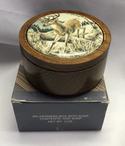 Vintage Avon 3.5&quot; Wooden Wilderness Box With Soap and Ceramic Deer (Buck) Inlay - £13.56 GBP