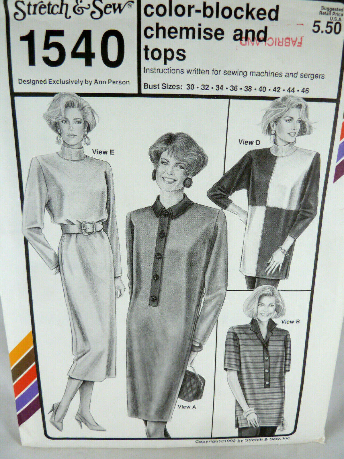 Stretch & Sew Patterns 1540 Color block dress blouse Bust sz 30-46 Uncut - £5.33 GBP