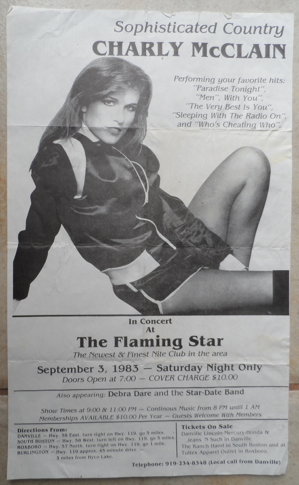 Charly McClain Flyer 1983 Flaming Star Nite Club 11*17 Inch Collectable - $16.95