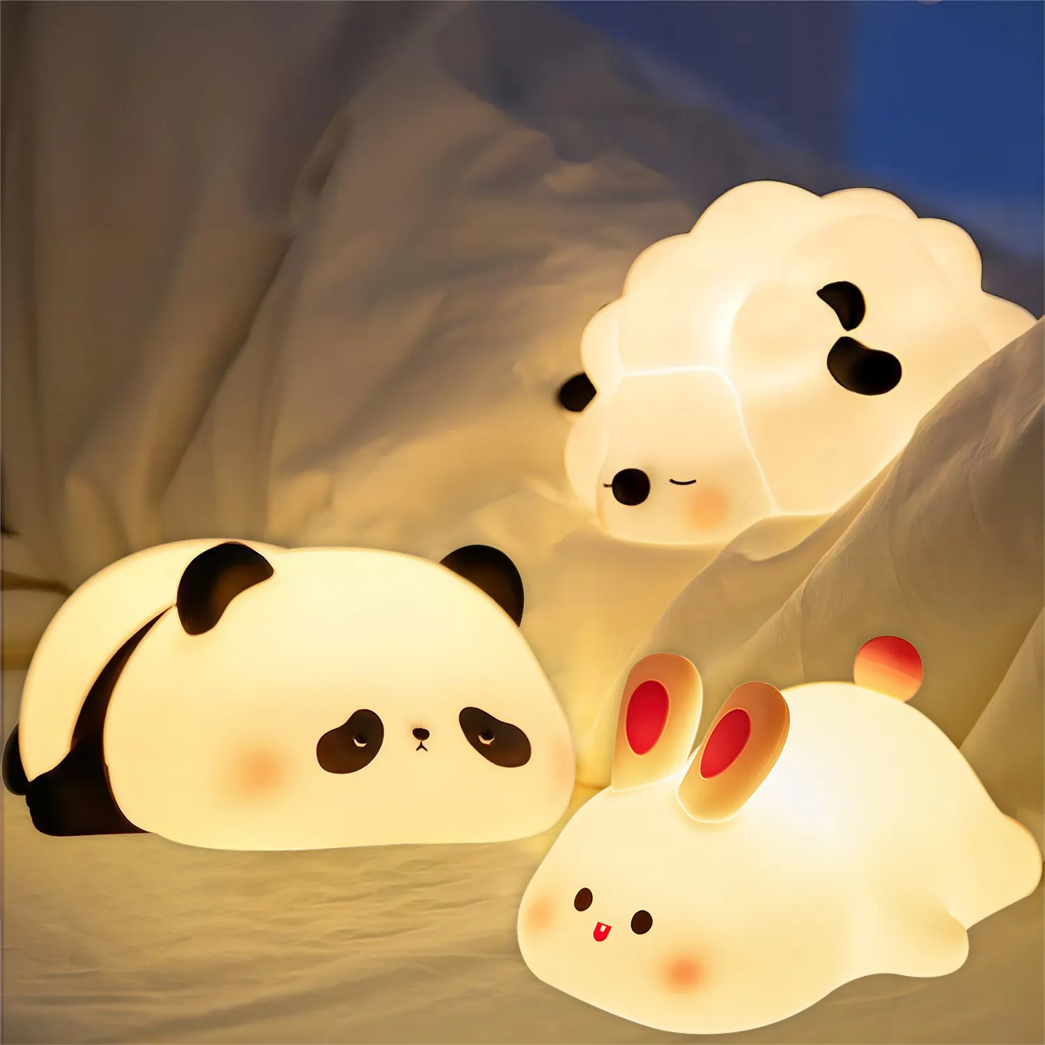 S cute sheep panda rabbit silicone lamp usb rechargeable timing bedside decor kids baby thumb200