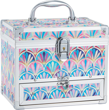 Girls Jewelry Box Organizer with Drawer &amp; Mirror, Mermaid Tail Style Lockable St - £39.04 GBP