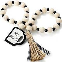 Coffee Bar Decor Wood Bead Garland with Tassel Coffee Bar Try Decor Acce... - $10.45