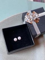 Classic Faux White Pearl Bead Post Earrings for Pierced Ears in Cute Black &amp; Sil - £9.00 GBP