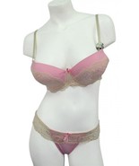   Sweet Pink &amp; Ivory Lace Push Up Bra &amp; Panty Set From Kisses - $228.28 MXN