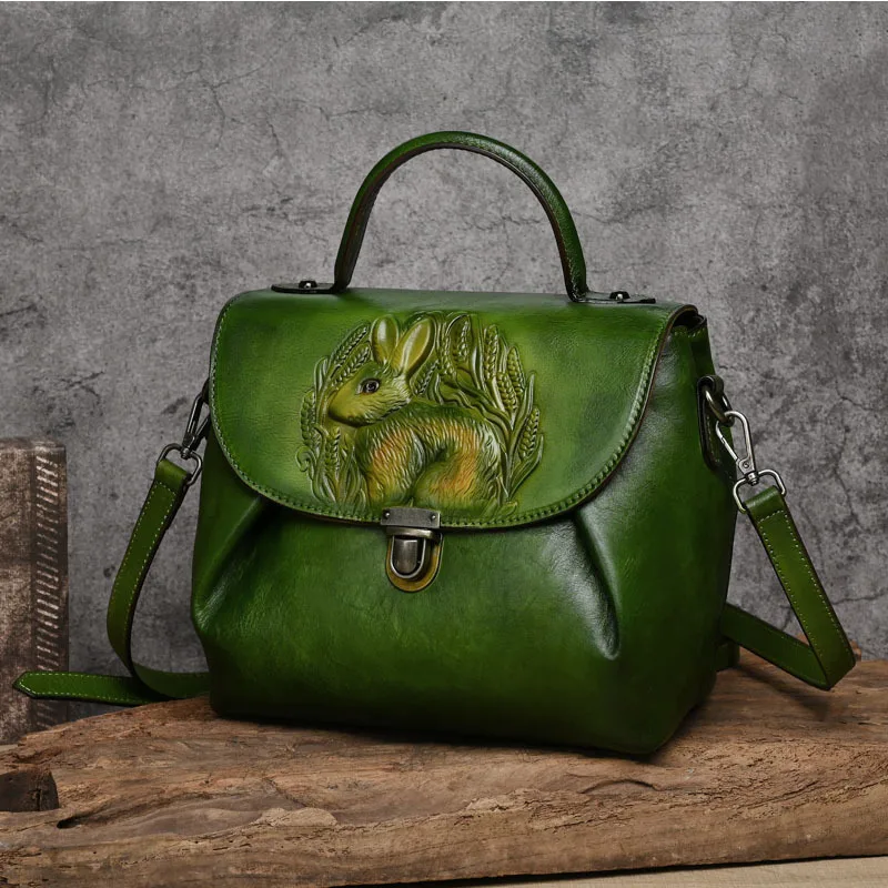  Vintage Handbags For Women  Leather Shoulder Bags 2024 Woman Bag Rabbit Embosse - £83.04 GBP
