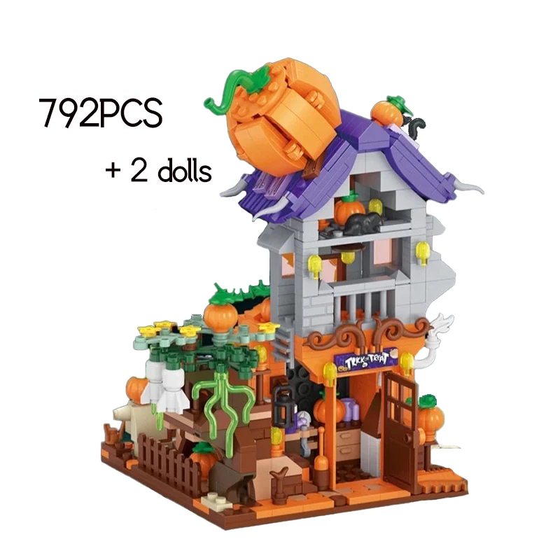 Play MOC A MINI Halloween House Bricks Sets City Pumpkin Hut Party Decoration Bu - £37.56 GBP