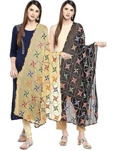 Chiffon Phulkari Embroidered Dupatta For Womens scarf stole set of 2 - £21.28 GBP