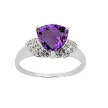 Trillion Purple Amethyst Gemstone Diamond 1.57ct Ring 14k White Gold ove... - £58.53 GBP