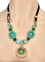 Turquoise Green &amp; Blue Shell Chunky Casual Everyday Statement Necklace E... - $13.49