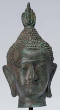 Buddha Head - Antique Thai Style Sukhothai Mounted Bronze 17cm/7&quot; - $210.39