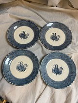 4 Vintage Currier &amp; Ives Coffee/Tea Cup Saucers Steamboat Royal Blue - £10.05 GBP
