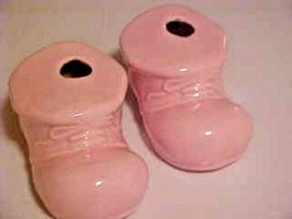 Vintage Figurine Set 2 Pink Porcelain Infant Baby Girl Shoes - $9.89