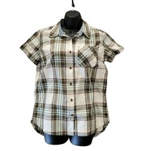 Women&#39;s Carhart Flannel Shirt White Gray Teal Size Small  - $13.85