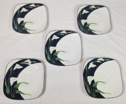 Set of 5 Sango Quadrille Black Lilies 5101 Square Saucer Plates 6 1/2&quot; Across - £15.00 GBP