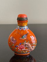 Vintage Chinese Orange Hand Painted Peking Glass Snuff Bottle - £118.63 GBP