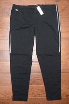 Lacoste Sport Men&#39;s Black Fleece Cotton Side Stripe Sweatpants Joggers 4... - $54.98