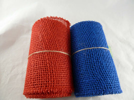 Burlap Ribbon Rolls 5.5&quot; x 15&#39; Blue and Red New pair for crafts or decor fabric - £6.84 GBP