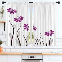 Riyidecor Purple Flower Kitchen Curtains 27.5 X 39 Inch Floral Petals Rod, Tgna - £31.43 GBP