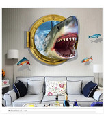 Wild Shark Jaws Wall Decal Art Decor 3D Smashed Animal Sticker Poster Ki... - $20.53