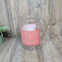 Vintage Red White Gingham Check Pitcher, Anchor Hocking, Ice Lip - £30.04 GBP