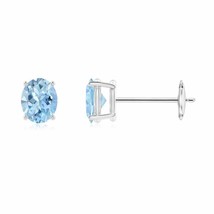 Natural Aquamarine Oval Solitaire Stud Earrings in 14K Gold (Grade-AAA , 5x4MM) - £278.84 GBP