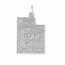 Utah State Square Charm Mining Design Scripted Men&#39;s Pendant 14K White Gold Over - £24.55 GBP