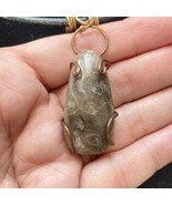 Petoskey Stone Wire Wrapped Pendant Necklace Leather Brass Copper Brutal... - £39.29 GBP