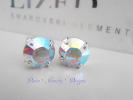 Aurora Borealis Swarovski Stud Earrings / Wedding Bridal Crystal ear studs / Pie - £19.98 GBP