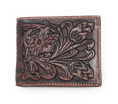 Western Genuine Tooled Leather Laser Cut Men&#39;s Bifold Short Wallet - $28.99