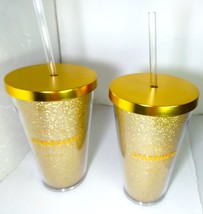 Starbucks 2 Tumbler Acrylic 16 oz Glitter Gold MIC 2019 With SKU,New - £176.20 GBP