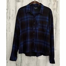 Wild Fable Women’s Flannel Shirt Size Small Blue Black Plaid Hi-Lo Soft - £10.21 GBP