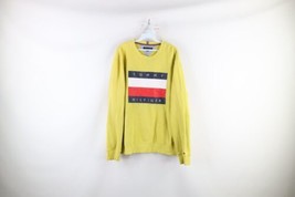 Vintage Tommy Hilfiger Mens XL Distressed Spell Out Big Logo Sweatshirt Yellow - £27.25 GBP