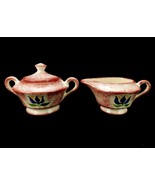 Spatterware Porcelain Footed Creamer &amp; Covered Sugar Bowl, Red on White,... - £14.60 GBP