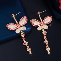 CWWZircons MiPave CZ Red Stones Cute Long Big Butterfly Dangle Earrings for Wome - £18.36 GBP